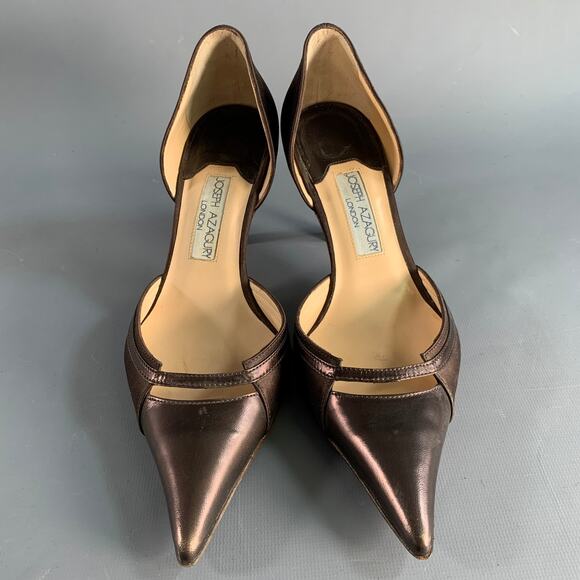 JOSEPH AZAGURY Size 7 Brown Silk Pointed Toe Pumps - Picture 4 of 8